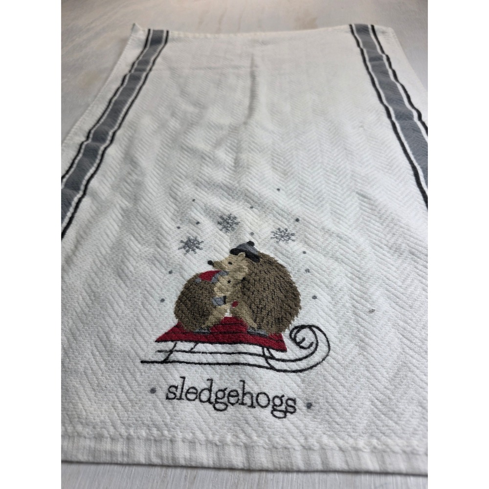 Envogue Sledgehogs Hedgehog Winter Cotton Hand Towel White  Cottagecore 18x26
